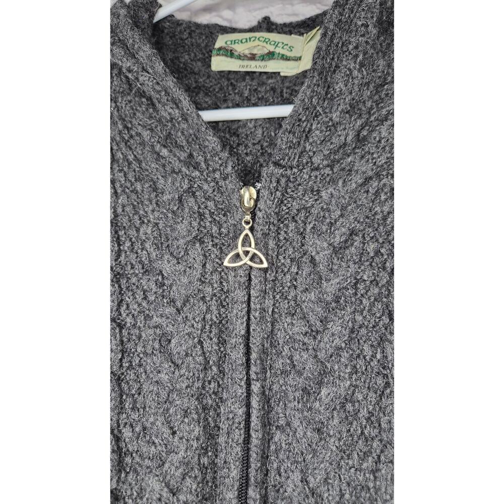 Aran Crafts Womens Small 100% Merino Wool Full Zip Sweater Gray Hooded Ireland. - Picture 5 of 8